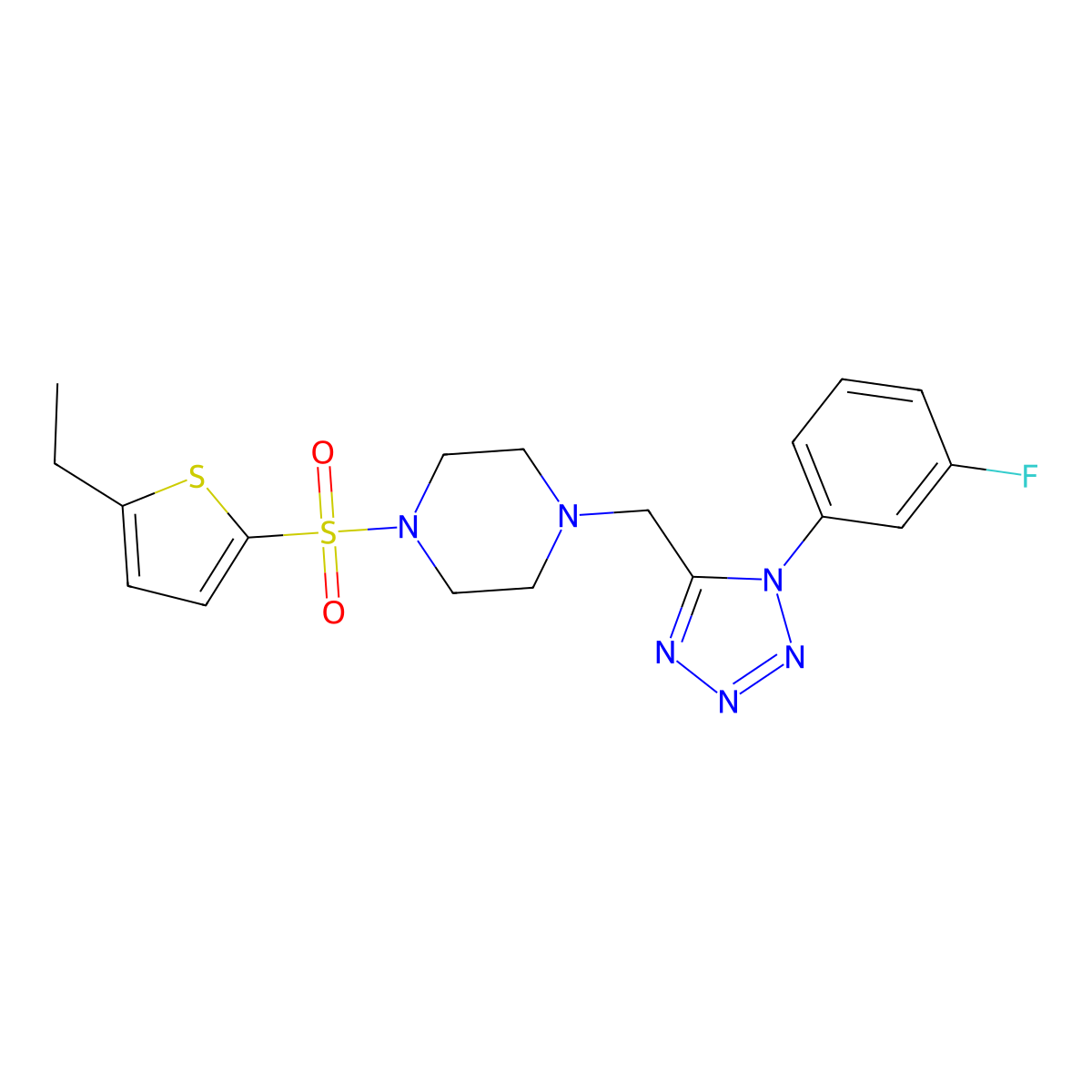 1-((5-ethylthiophen-2-yl)sulfonyl)-4-((1-(3-fluorophenyl)-1H-tetrazol-5-yl)methyl)piperazine molecular structure, CAS 1049430-77-4
