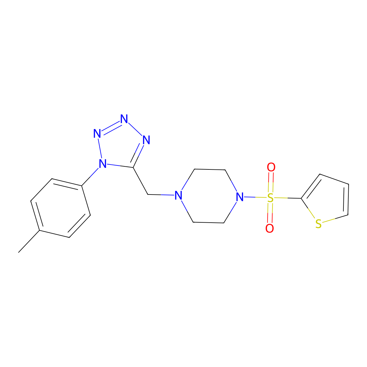 1-(thiophen-2-ylsulfonyl)-4-((1-(p-tolyl)-1H-tetrazol-5-yl)methyl)piperazine molecular structure, CAS 1049431-39-1