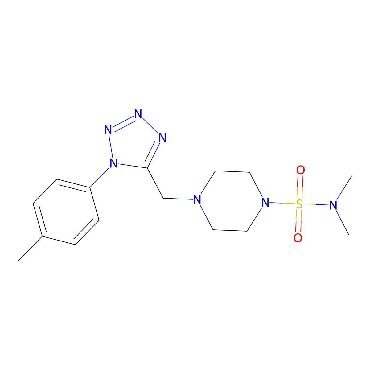 N,N-dimethyl-4-((1-(p-tolyl)-1H-tetrazol-5-yl)methyl)piperazine-1-sulfonamide molecular structure, CAS 1049432-00-9