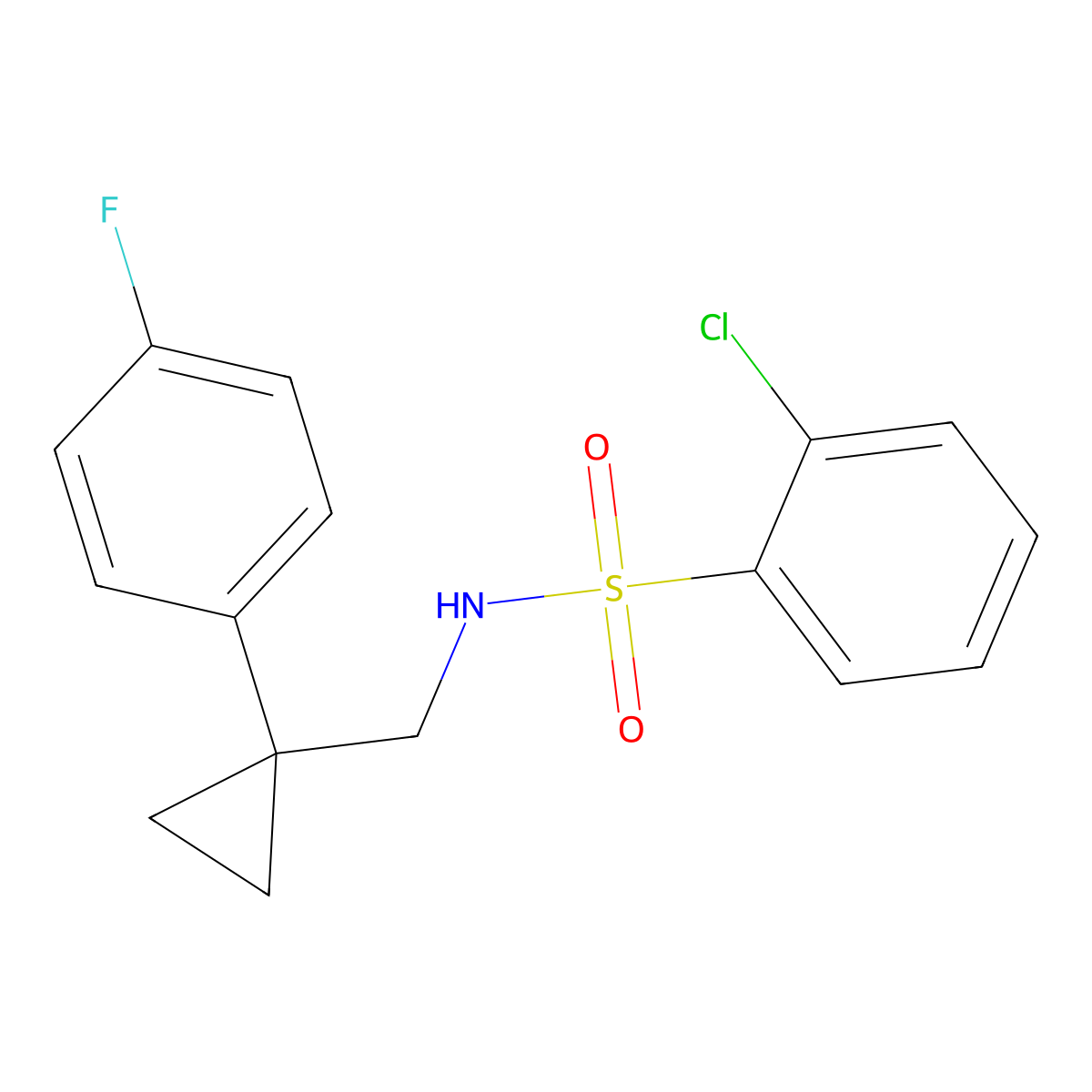 2-chloro-N-((1-(4-fluorophenyl)cyclopropyl)methyl)benzenesulfonamide molecular structure, CAS 1049432-25-8