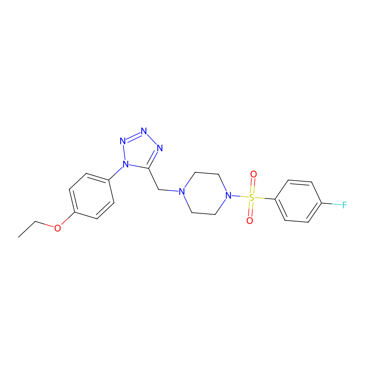 1-((1-(4-ethoxyphenyl)-1H-tetrazol-5-yl)methyl)-4-((4-fluorophenyl)sulfonyl)piperazine molecular structure, CAS 1049433-81-9
