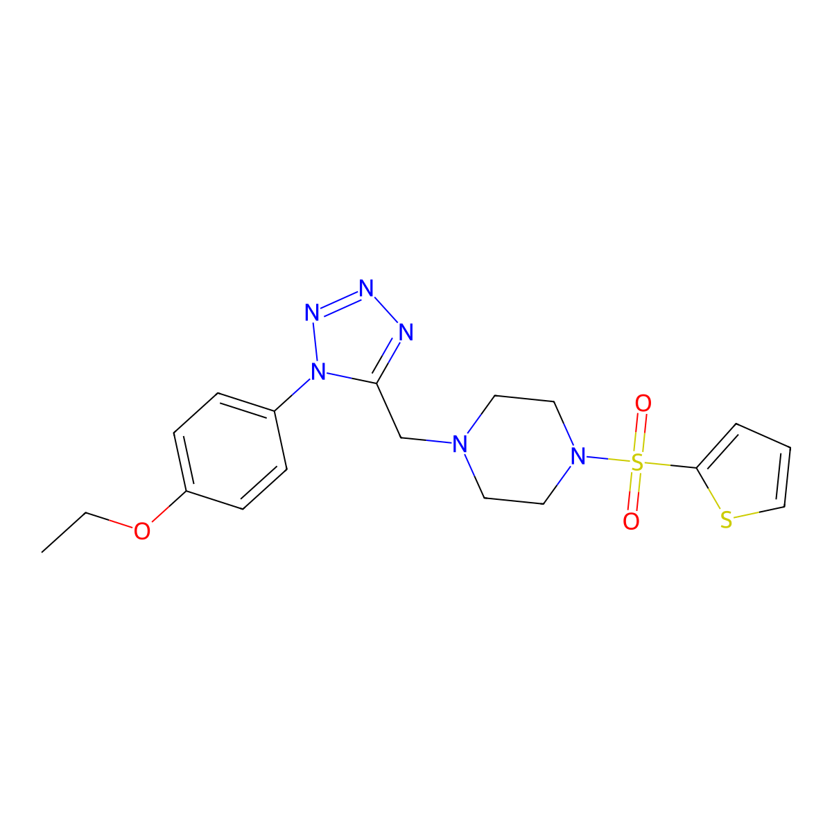 1-((1-(4-ethoxyphenyl)-1H-tetrazol-5-yl)methyl)-4-(thiophen-2-ylsulfonyl)piperazine molecular structure, CAS 1049433-96-6