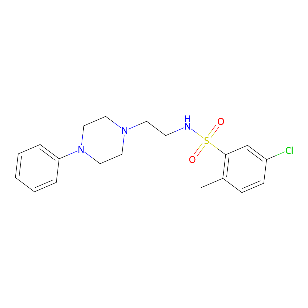 5-chloro-2-methyl-N-(2-(4-phenylpiperazin-1-yl)ethyl)benzenesulfonamide molecular structure, CAS 1049434-07-2