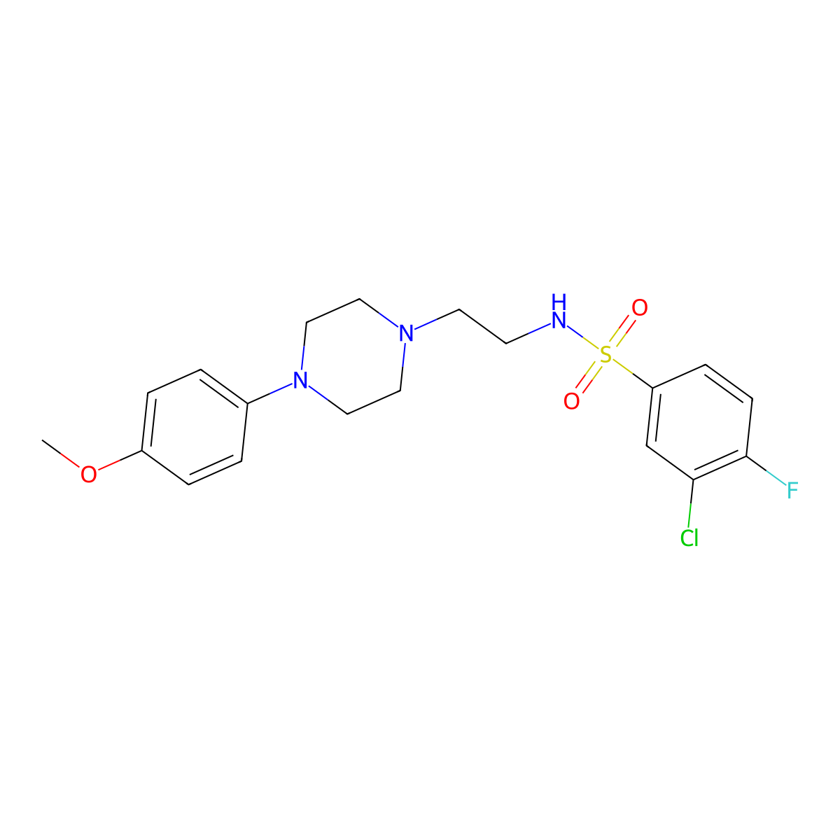 3-chloro-4-fluoro-N-(2-(4-(4-methoxyphenyl)piperazin-1-yl)ethyl)benzenesulfonamide molecular structure, CAS 1049435-07-5