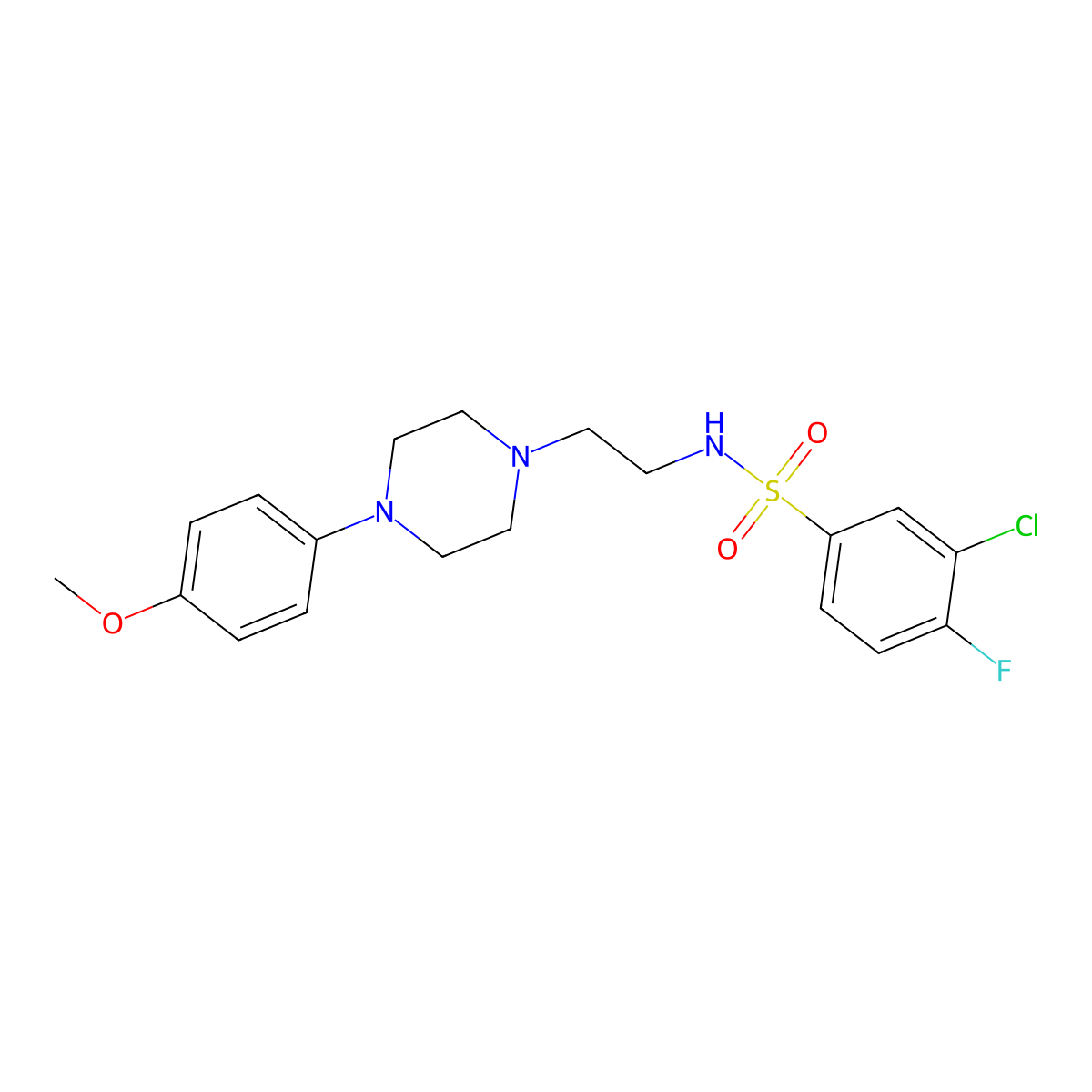 3-chloro-4-fluoro-N-(2-(4-(4-methoxyphenyl)piperazin-1-yl)ethyl)benzenesulfonamide molecular structure, CAS 1049435-07-5