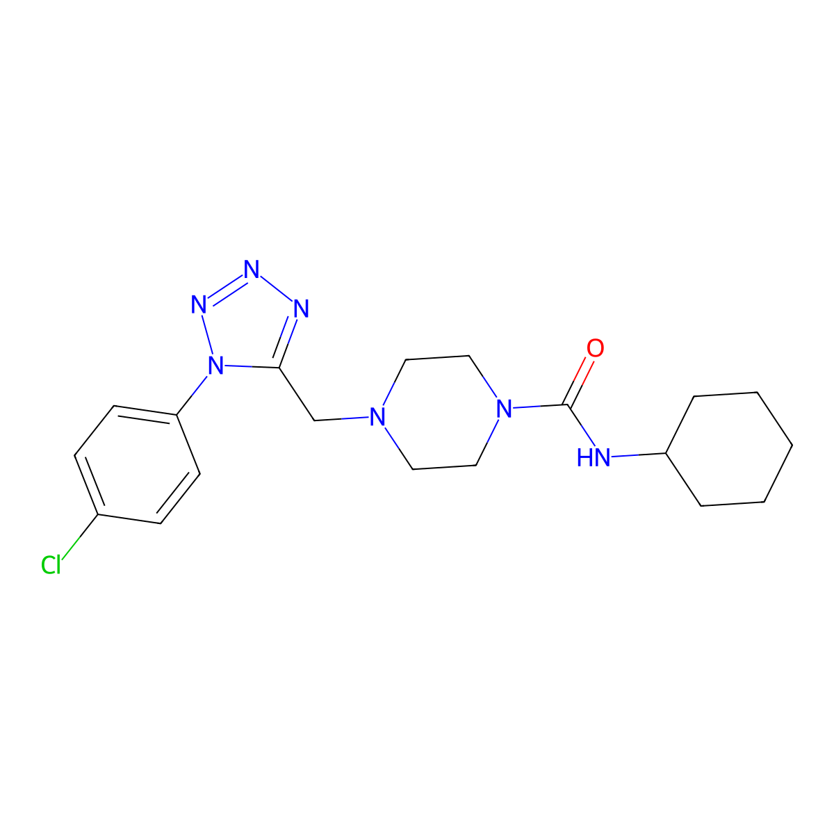 4-((1-(4-chlorophenyl)-1H-tetrazol-5-yl)methyl)-N-cyclohexylpiperazine-1-carboxamide molecular structure, CAS 1049435-59-7