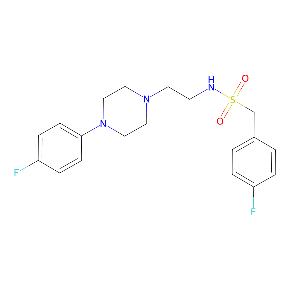 1-(4-fluorophenyl)-N-(2-(4-(4-fluorophenyl)piperazin-1-yl)ethyl)methanesulfonamide molecular structure, CAS 1049438-00-7