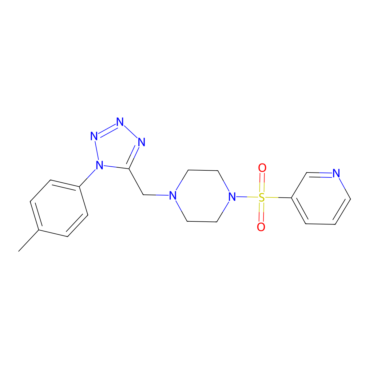 1-(pyridin-3-ylsulfonyl)-4-((1-(p-tolyl)-1H-tetrazol-5-yl)methyl)piperazine molecular structure, CAS 1049438-60-9
