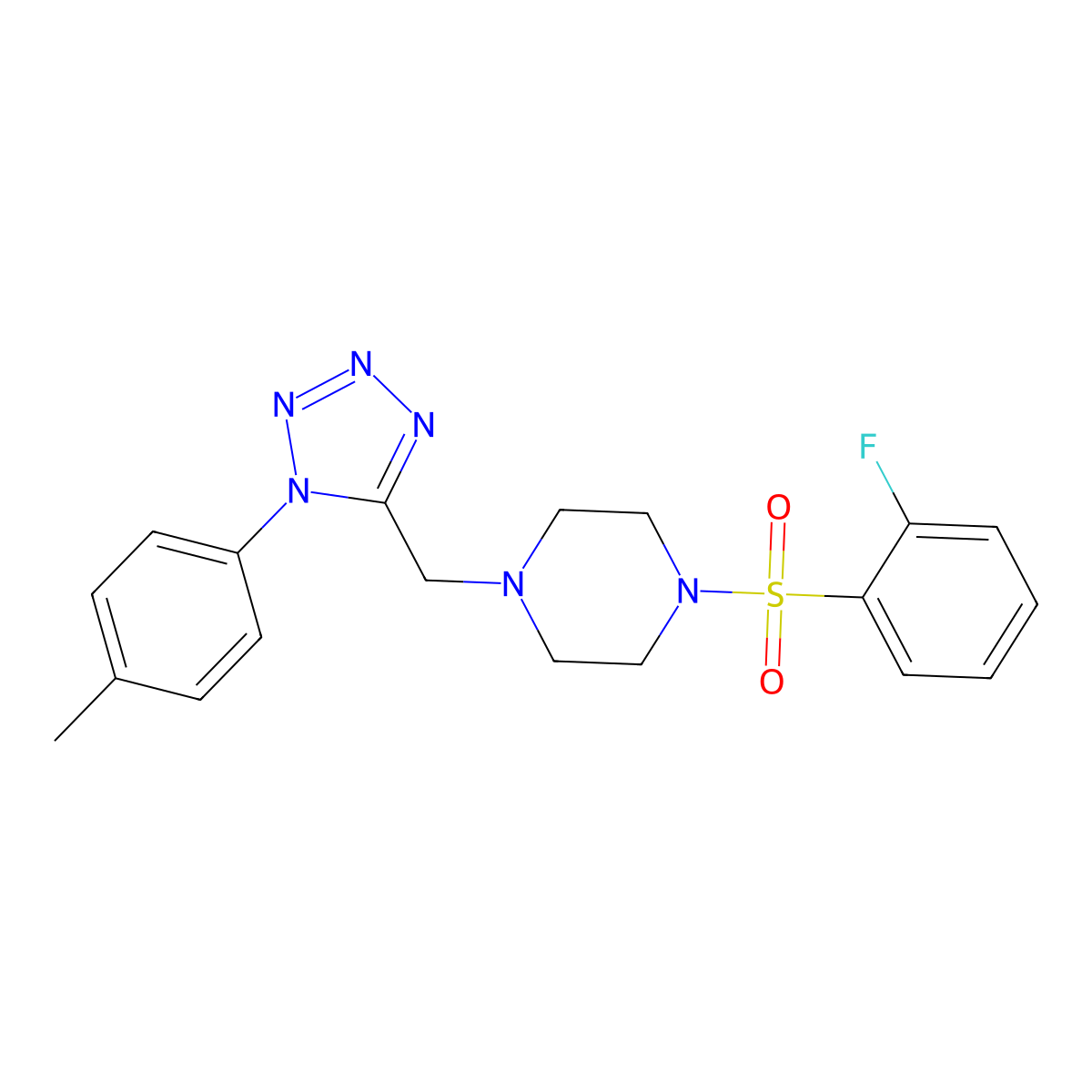1-((2-fluorophenyl)sulfonyl)-4-((1-(p-tolyl)-1H-tetrazol-5-yl)methyl)piperazine molecular structure, CAS 1049438-70-1
