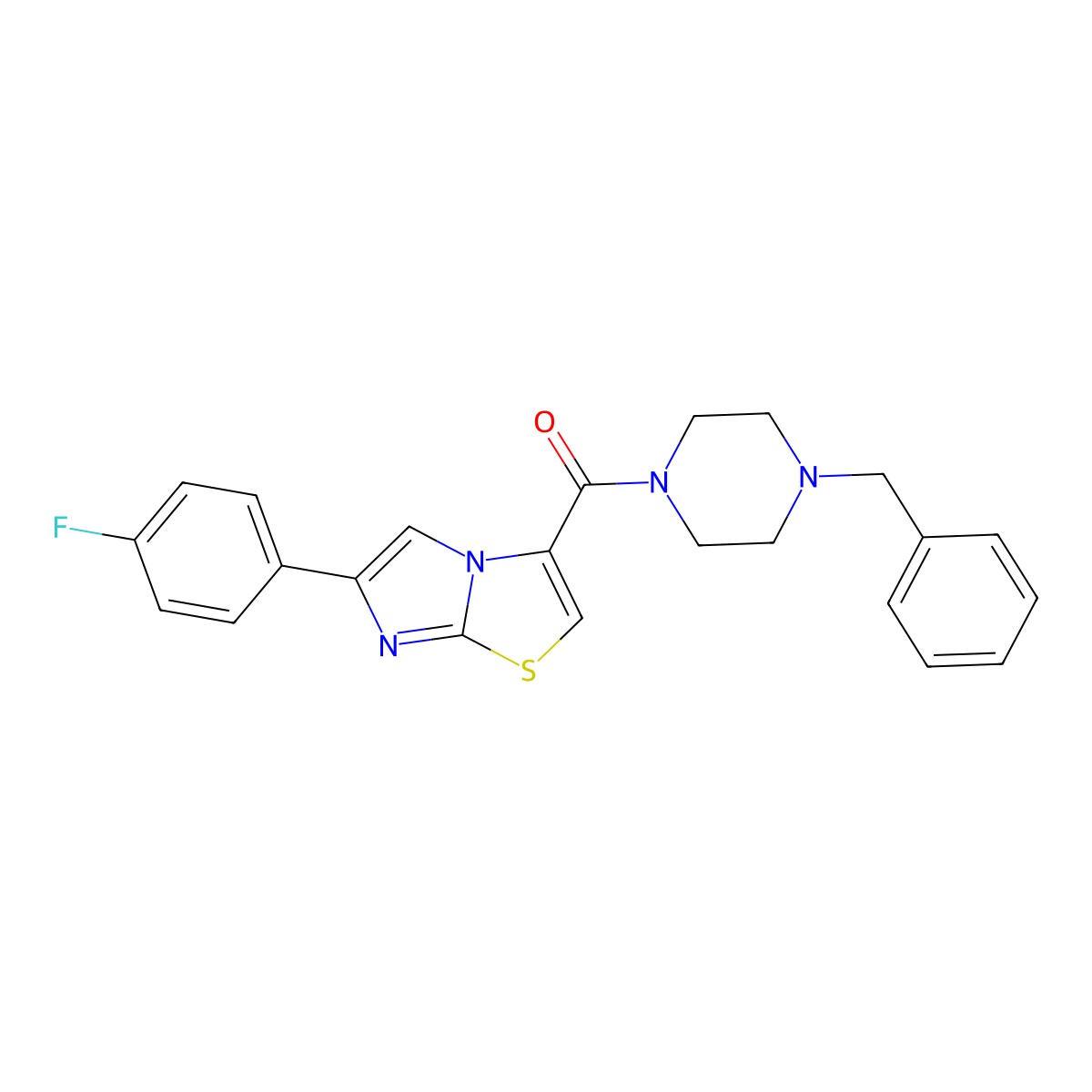 (4-Benzylpiperazin-1-yl)(6-(4-fluorophenyl)imidazo[2,1-b]thiazol-3-yl)methanone molecular structure, CAS 1049438-89-2