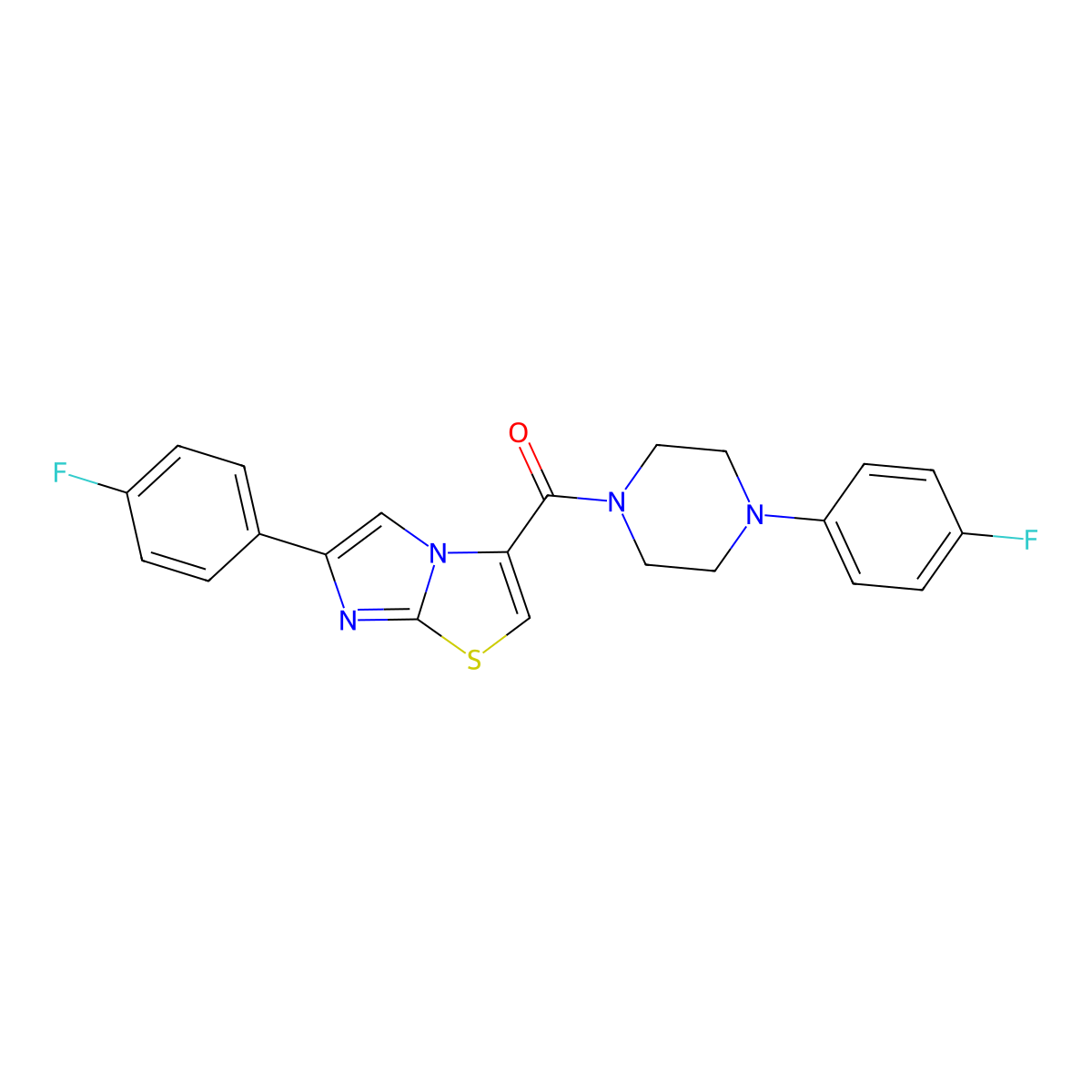 (6-(4-Fluorophenyl)imidazo[2,1-b]thiazol-3-yl)(4-(4-fluorophenyl)piperazin-1-yl)methanone molecular structure, CAS 1049438-95-0