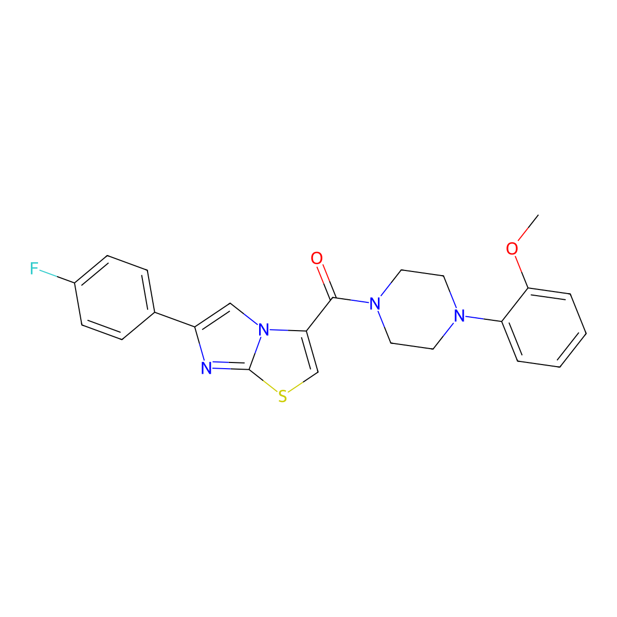(6-(4-Fluorophenyl)imidazo[2,1-b]thiazol-3-yl)(4-(2-methoxyphenyl)piperazin-1-yl)methanone molecular structure, CAS 1049439-01-1