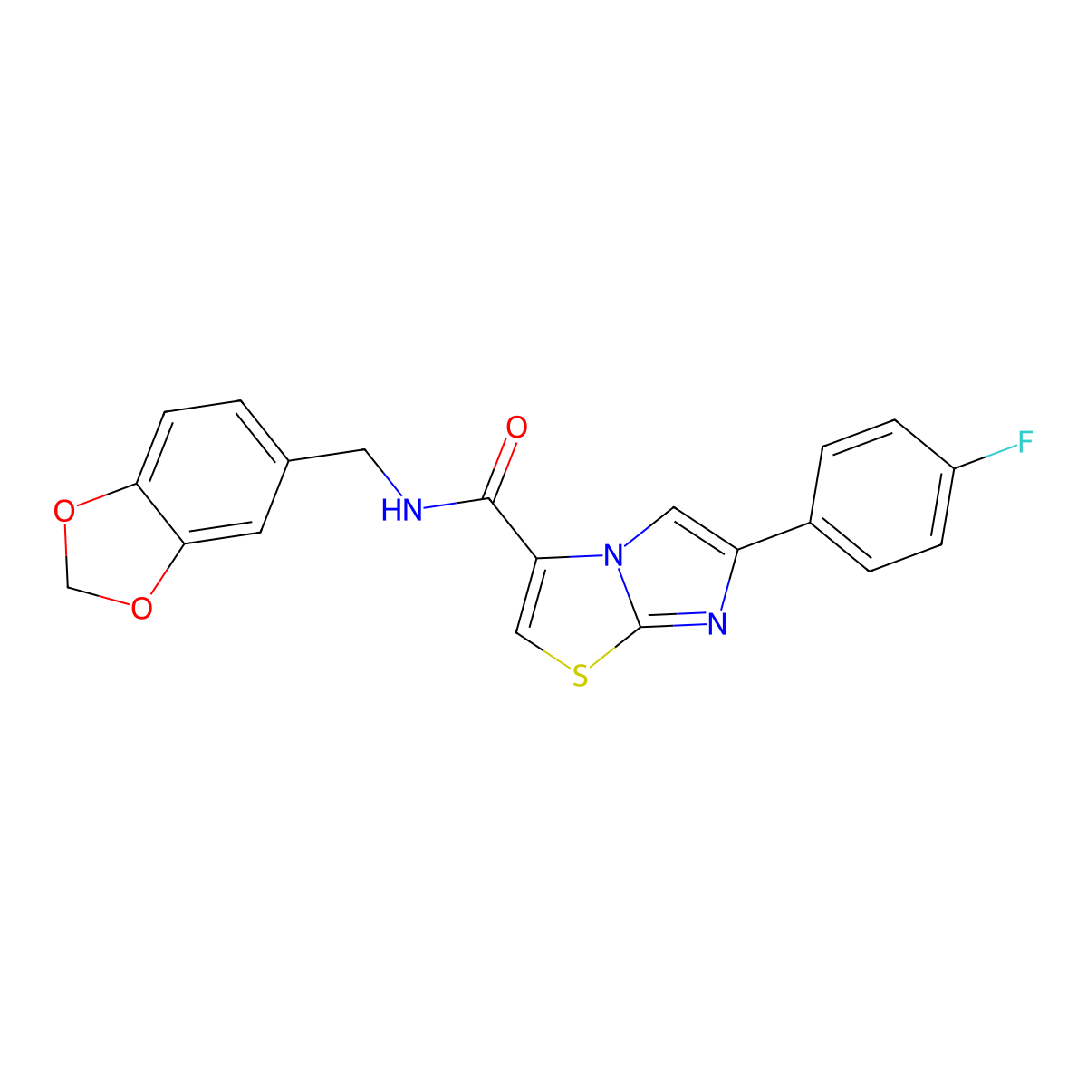 N-(benzo[d][1,3]dioxol-5-ylmethyl)-6-(4-fluorophenyl)imidazo[2,1-b]thiazole-3-carboxamide molecular structure, CAS 1049439-07-7