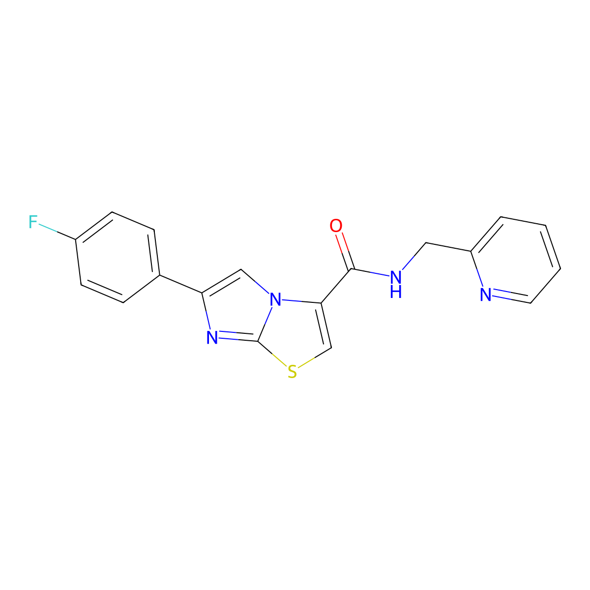 6-(4-fluorophenyl)-N-(pyridin-2-ylmethyl)imidazo[2,1-b]thiazole-3-carboxamide molecular structure, CAS 1049439-13-5