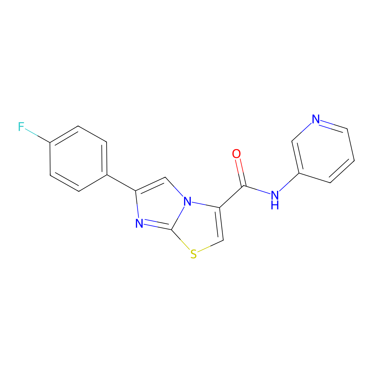 6-(4-fluorophenyl)-N-(pyridin-3-yl)imidazo[2,1-b]thiazole-3-carboxamide molecular structure, CAS 1049439-25-9