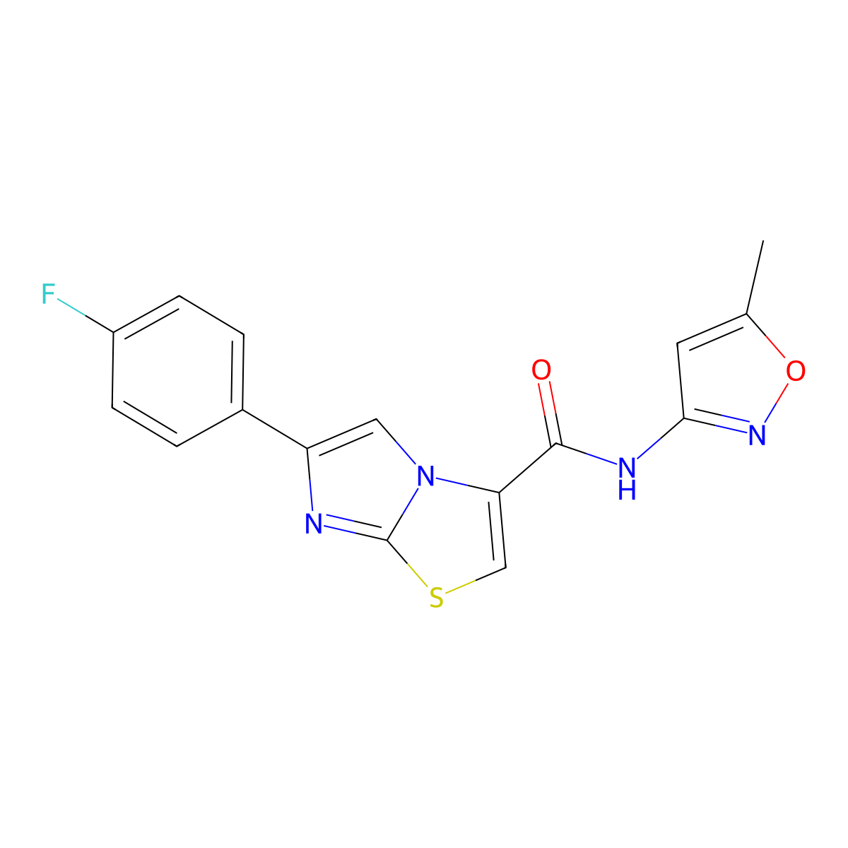 6-(4-fluorophenyl)-N-(5-methylisoxazol-3-yl)imidazo[2,1-b]thiazole-3-carboxamide molecular structure, CAS 1049439-43-1