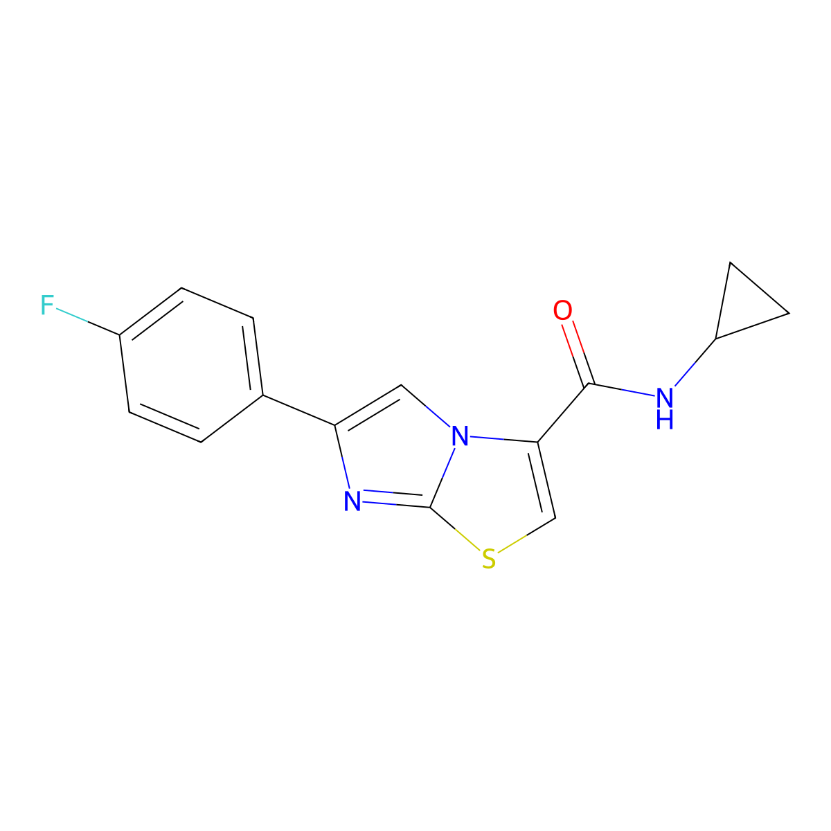 N-cyclopropyl-6-(4-fluorophenyl)imidazo[2,1-b]thiazole-3-carboxamide molecular structure, CAS 1049439-67-9