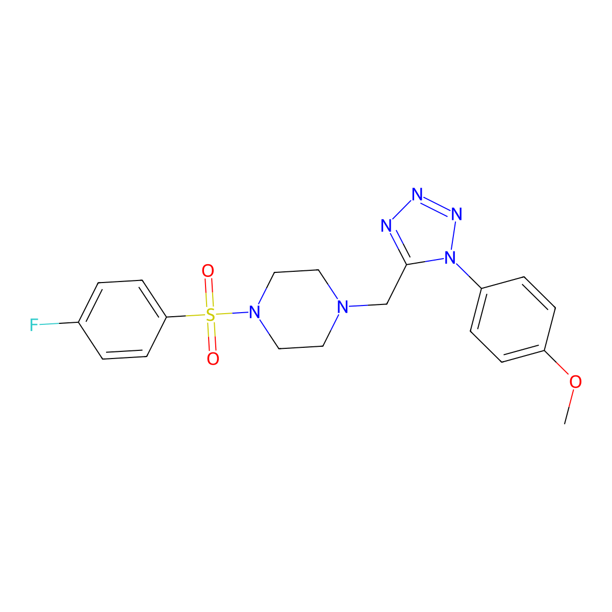 1-((4-fluorophenyl)sulfonyl)-4-((1-(4-methoxyphenyl)-1H-tetrazol-5-yl)methyl)piperazine molecular structure, CAS 1049439-68-0