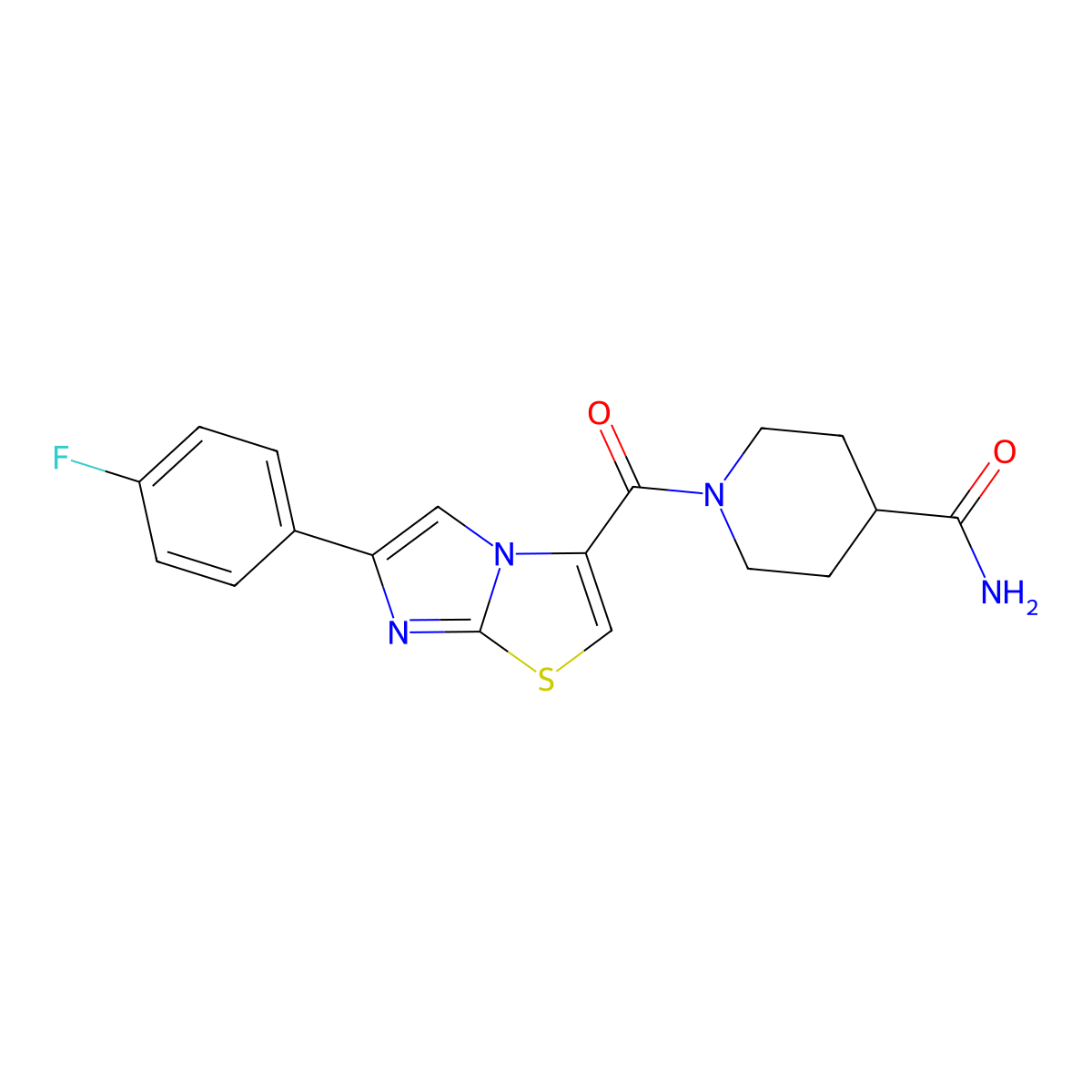 1-(6-(4-Fluorophenyl)imidazo[2,1-b]thiazole-3-carbonyl)piperidine-4-carboxamide molecular structure, CAS 1049439-73-7