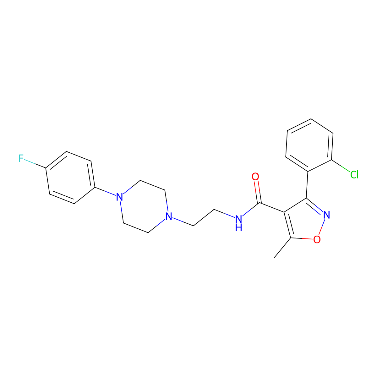 3-(2-chlorophenyl)-N-(2-(4-(4-fluorophenyl)piperazin-1-yl)ethyl)-5-methylisoxazole-4-carboxamide molecular structure, CAS 1049440-37-0