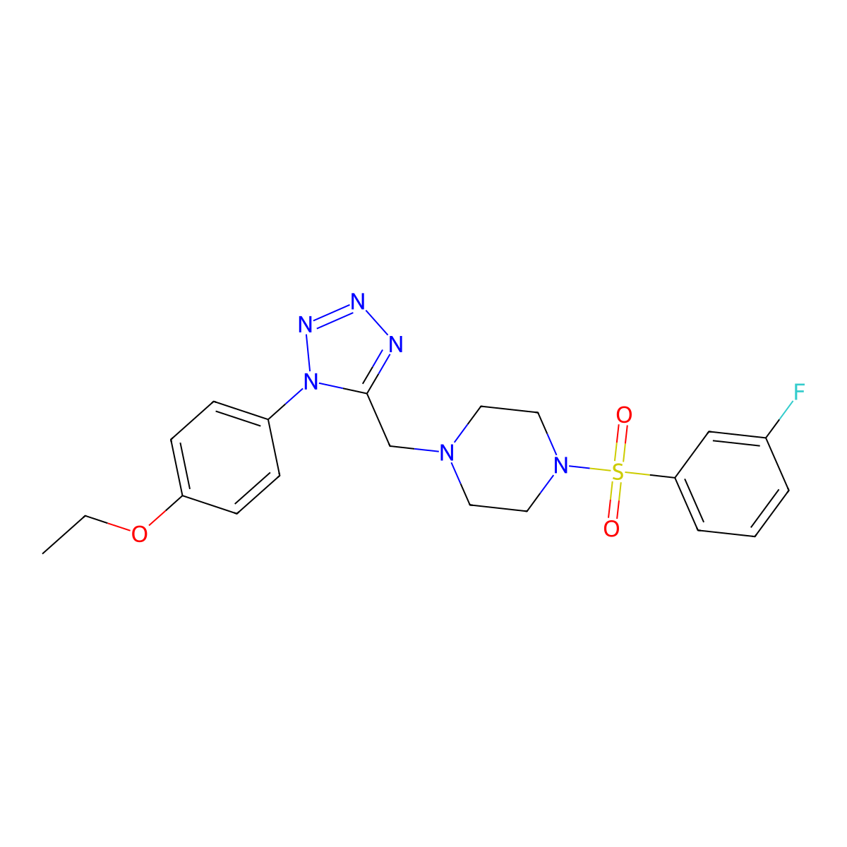 1-((1-(4-ethoxyphenyl)-1H-tetrazol-5-yl)methyl)-4-((3-fluorophenyl)sulfonyl)piperazine molecular structure, CAS 1049440-75-6