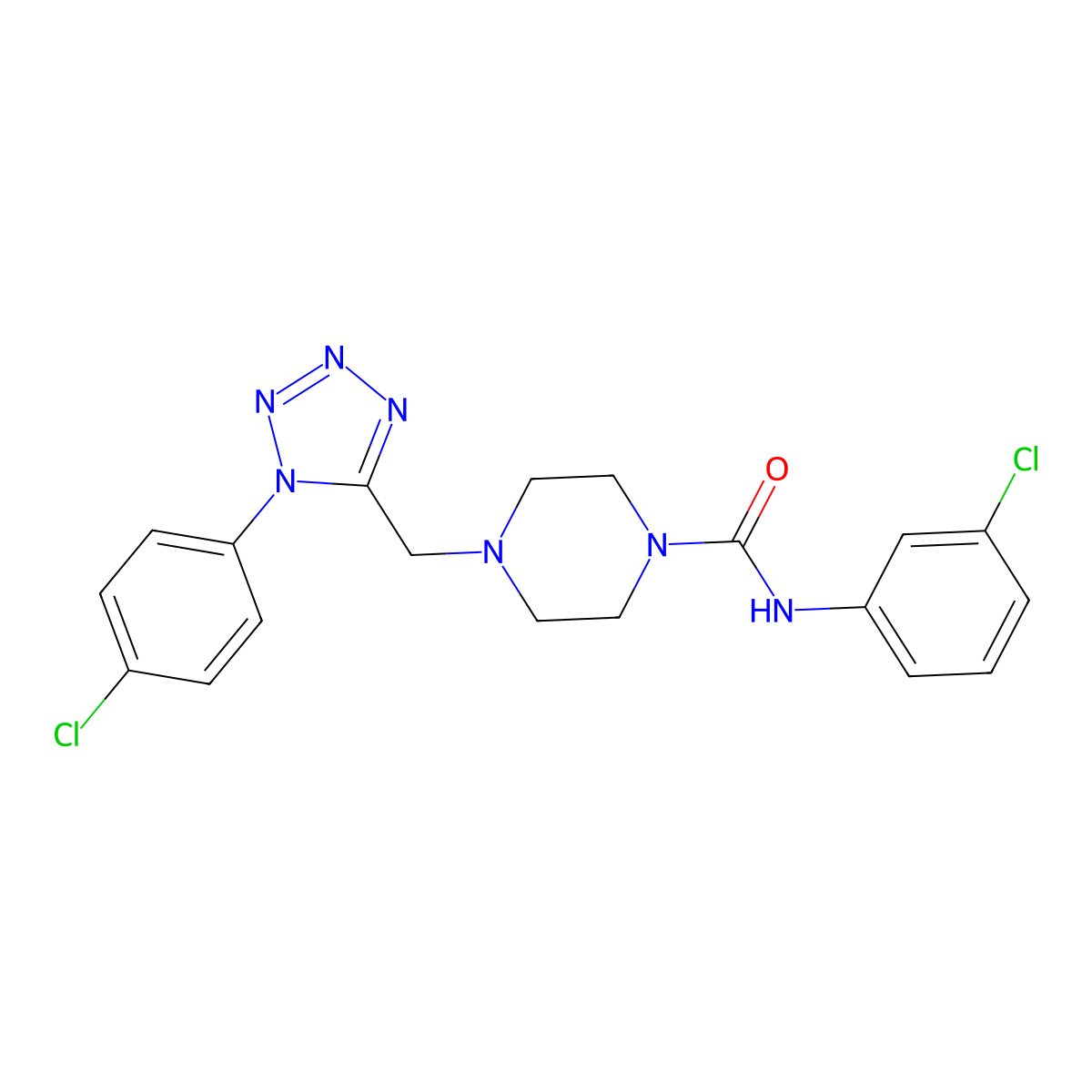 N-(3-chlorophenyl)-4-((1-(4-chlorophenyl)-1H-tetrazol-5-yl)methyl)piperazine-1-carboxamide molecular structure, CAS 1049442-10-5