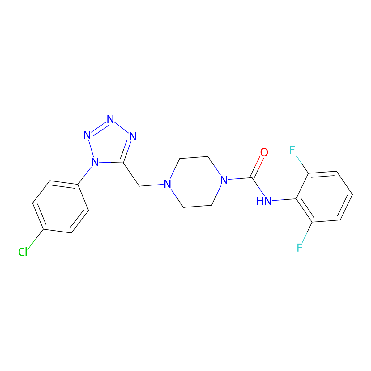 4-((1-(4-chlorophenyl)-1H-tetrazol-5-yl)methyl)-N-(2,6-difluorophenyl)piperazine-1-carboxamide molecular structure, CAS 1049442-58-1