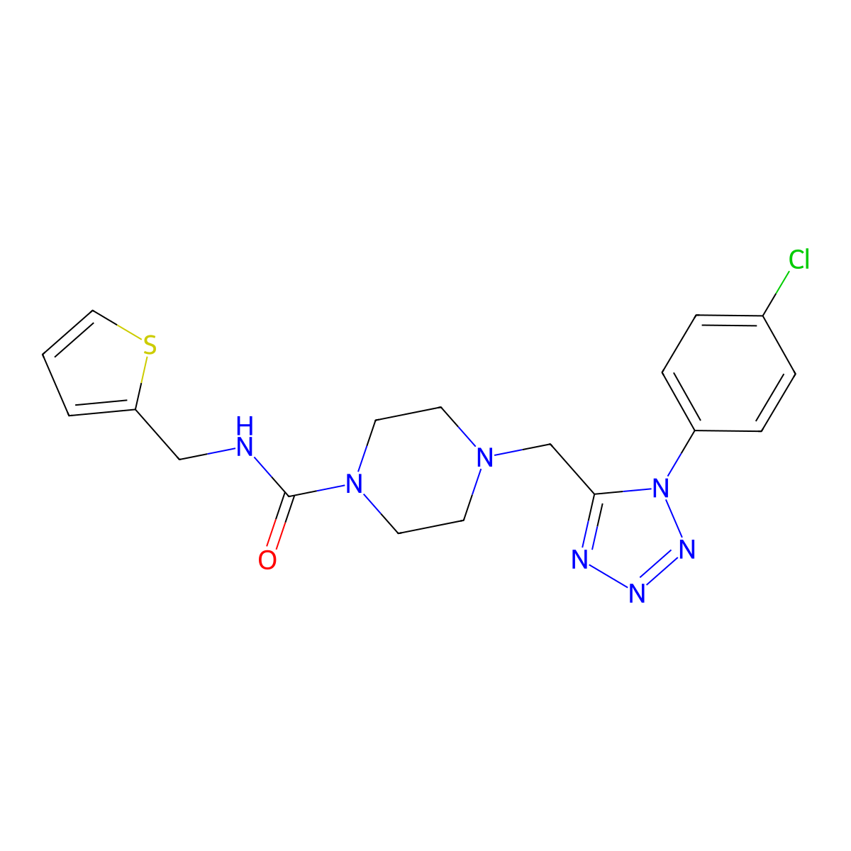 4-((1-(4-chlorophenyl)-1H-tetrazol-5-yl)methyl)-N-(thiophen-2-ylmethyl)piperazine-1-carboxamide molecular structure, CAS 1049443-14-2