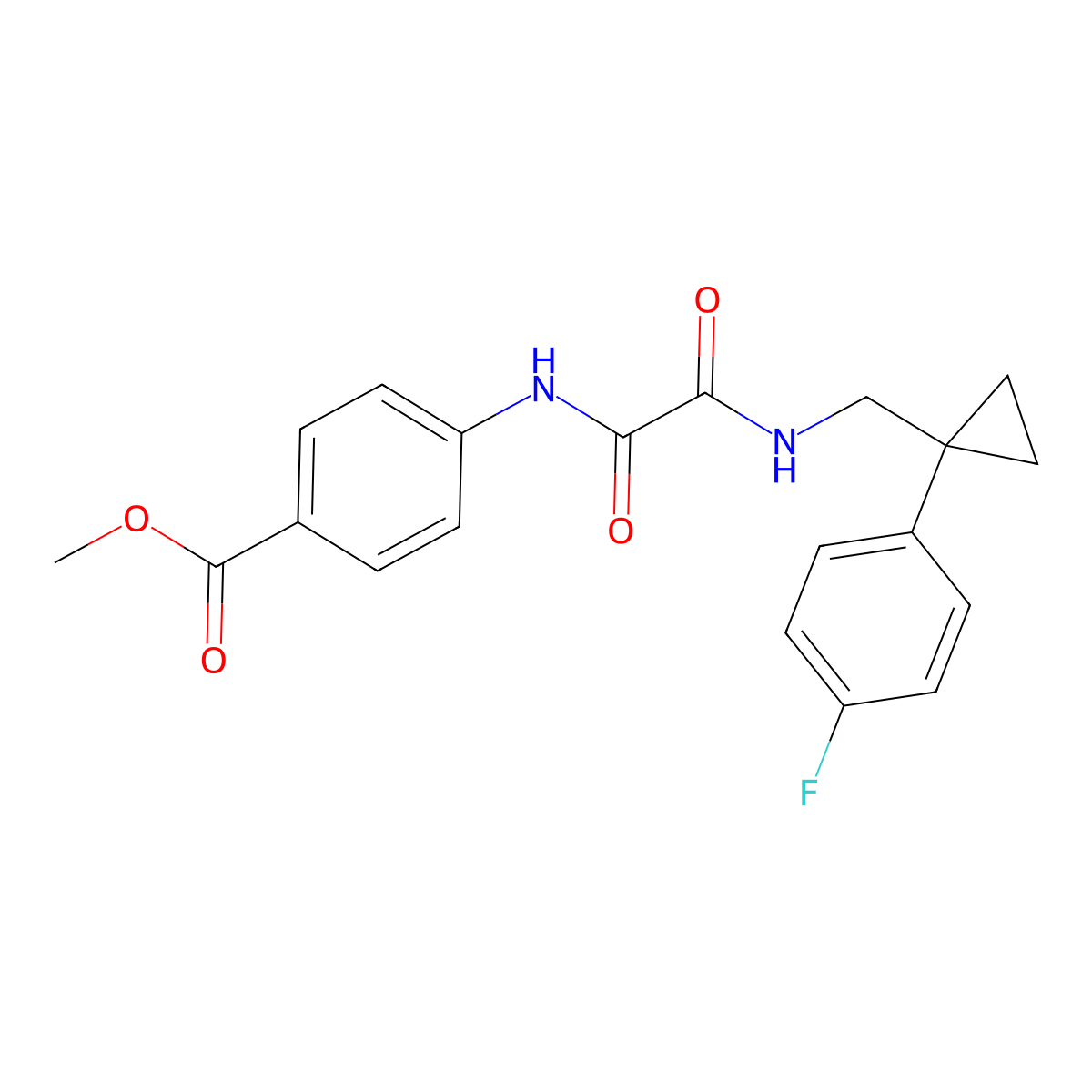 Methyl 4-(2-(((1-(4-fluorophenyl)cyclopropyl)methyl)amino)-2-oxoacetamido)benzoate molecular structure, CAS 1049445-16-0