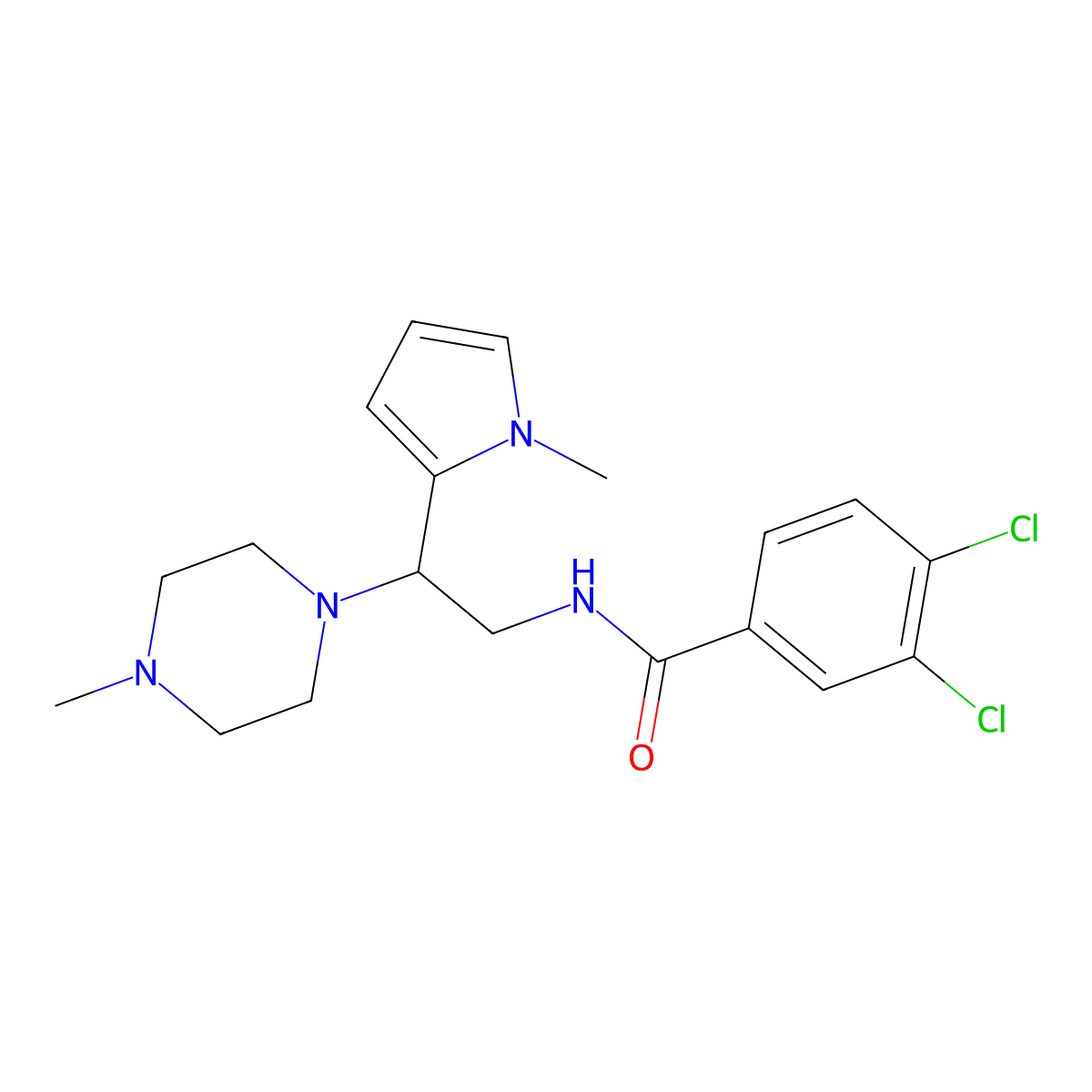 3,4-dichloro-N-(2-(1-methyl-1H-pyrrol-2-yl)-2-(4-methylpiperazin-1-yl)ethyl)benzamide molecular structure, CAS 1049445-55-7