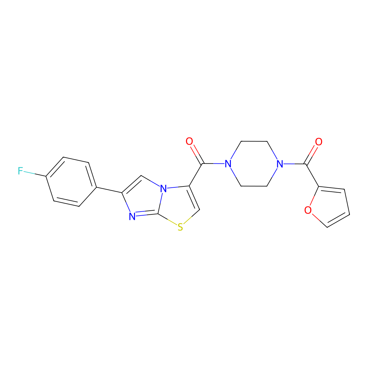 (6-(4-Fluorophenyl)imidazo[2,1-b]thiazol-3-yl)(4-(furan-2-carbonyl)piperazin-1-yl)methanone molecular structure, CAS 1049446-15-2
