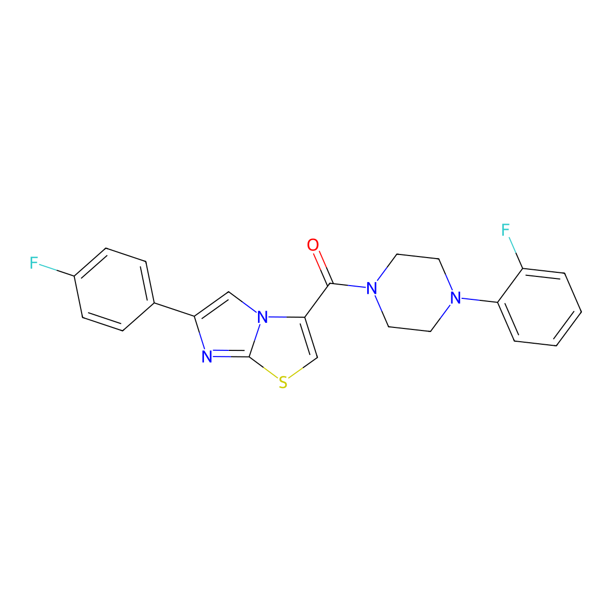 (6-(4-Fluorophenyl)imidazo[2,1-b]thiazol-3-yl)(4-(2-fluorophenyl)piperazin-1-yl)methanone molecular structure, CAS 1049446-21-0