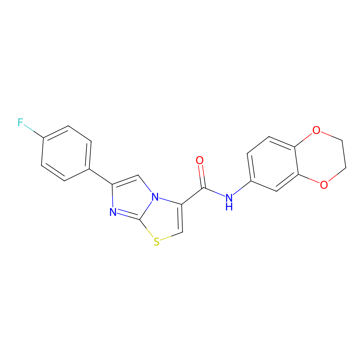 N-(2,3-dihydrobenzo[b][1,4]dioxin-6-yl)-6-(4-fluorophenyl)imidazo[2,1-b]thiazole-3-carboxamide molecular structure, CAS 1049446-45-8