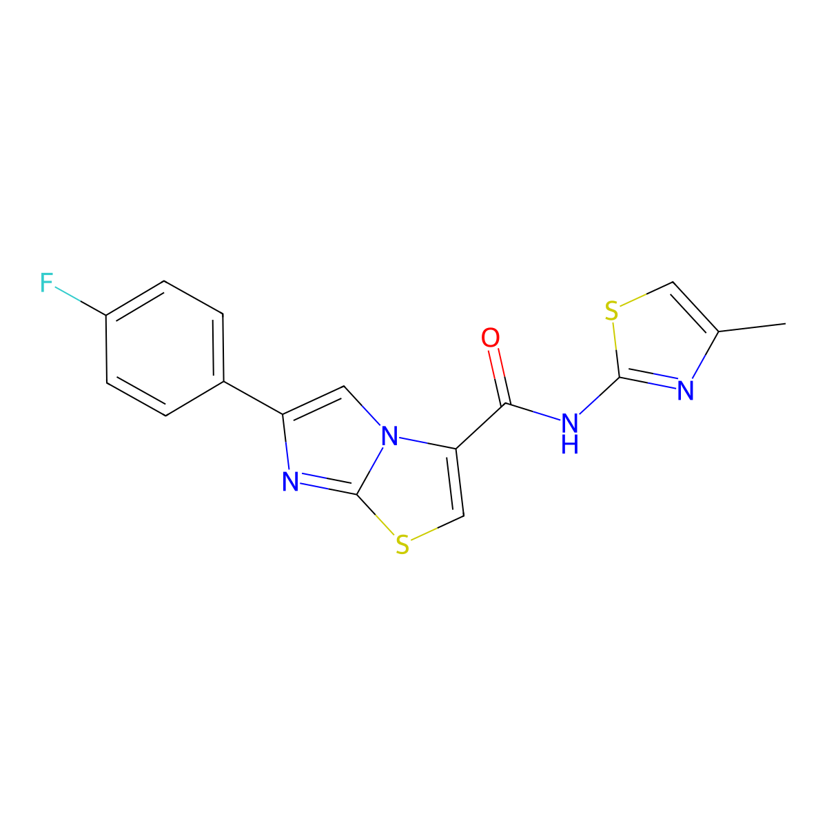 6-(4-fluorophenyl)-N-(4-methylthiazol-2-yl)imidazo[2,1-b]thiazole-3-carboxamide molecular structure, CAS 1049446-63-0
