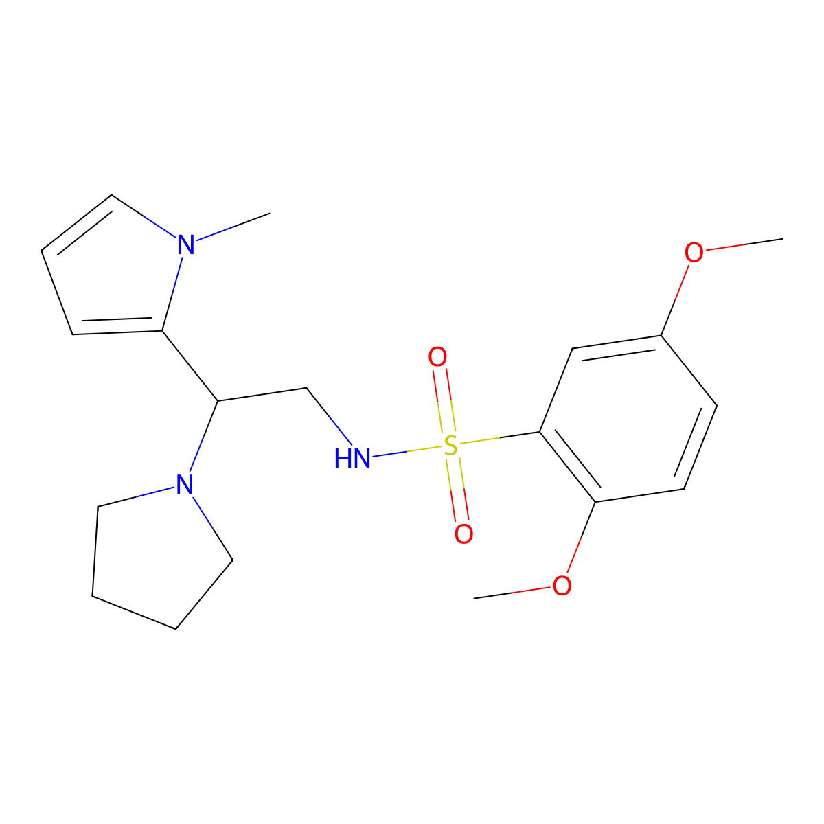2,5-dimethoxy-N-(2-(1-methyl-1H-pyrrol-2-yl)-2-(pyrrolidin-1-yl)ethyl)benzenesulfonamide molecular structure, CAS 1049446-83-4