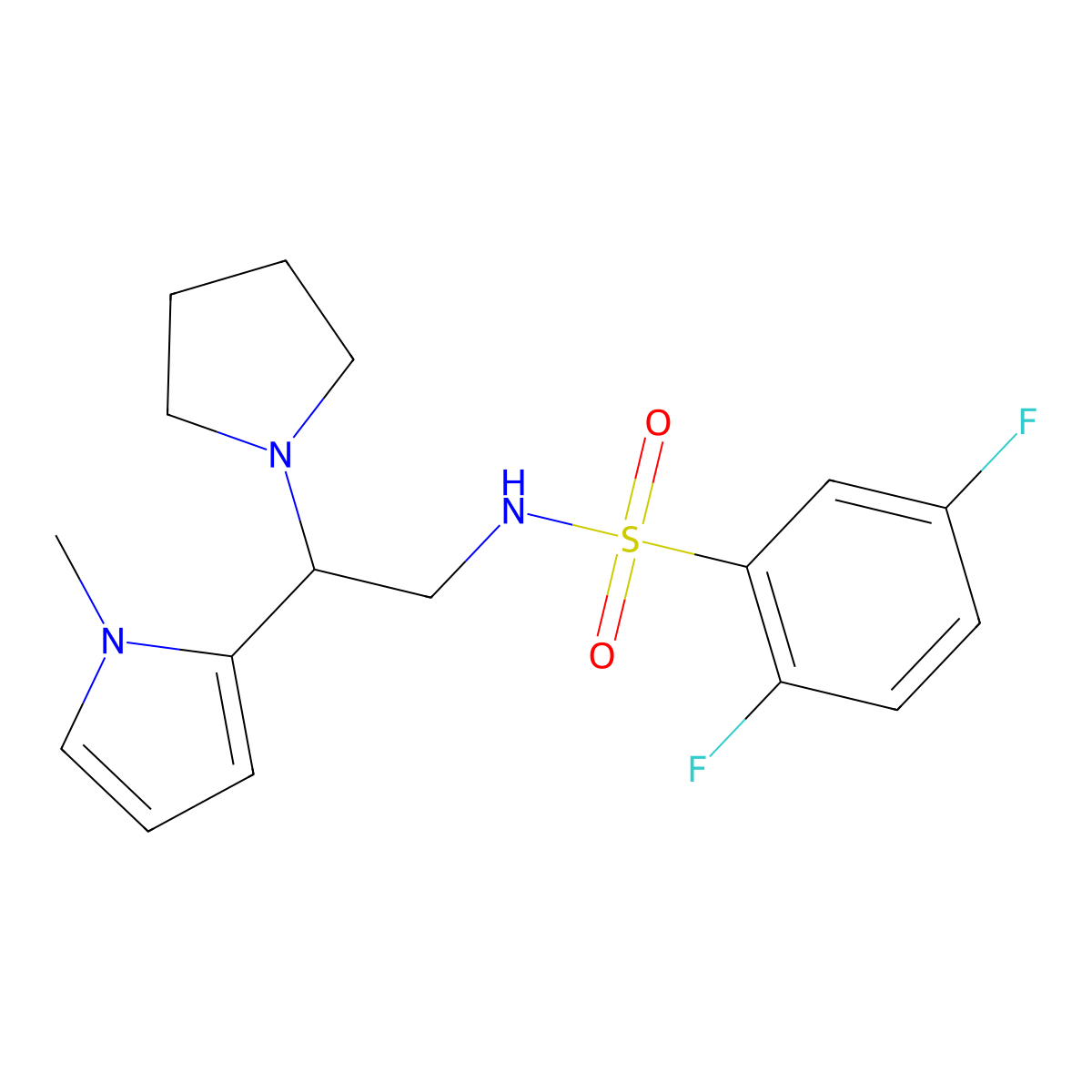 2,5-difluoro-N-(2-(1-methyl-1H-pyrrol-2-yl)-2-(pyrrolidin-1-yl)ethyl)benzenesulfonamide molecular structure, CAS 1049446-95-8