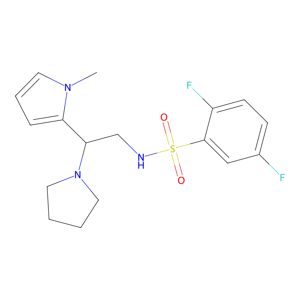 2,5-difluoro-N-(2-(1-methyl-1H-pyrrol-2-yl)-2-(pyrrolidin-1-yl)ethyl)benzenesulfonamide molecular structure, CAS 1049446-95-8