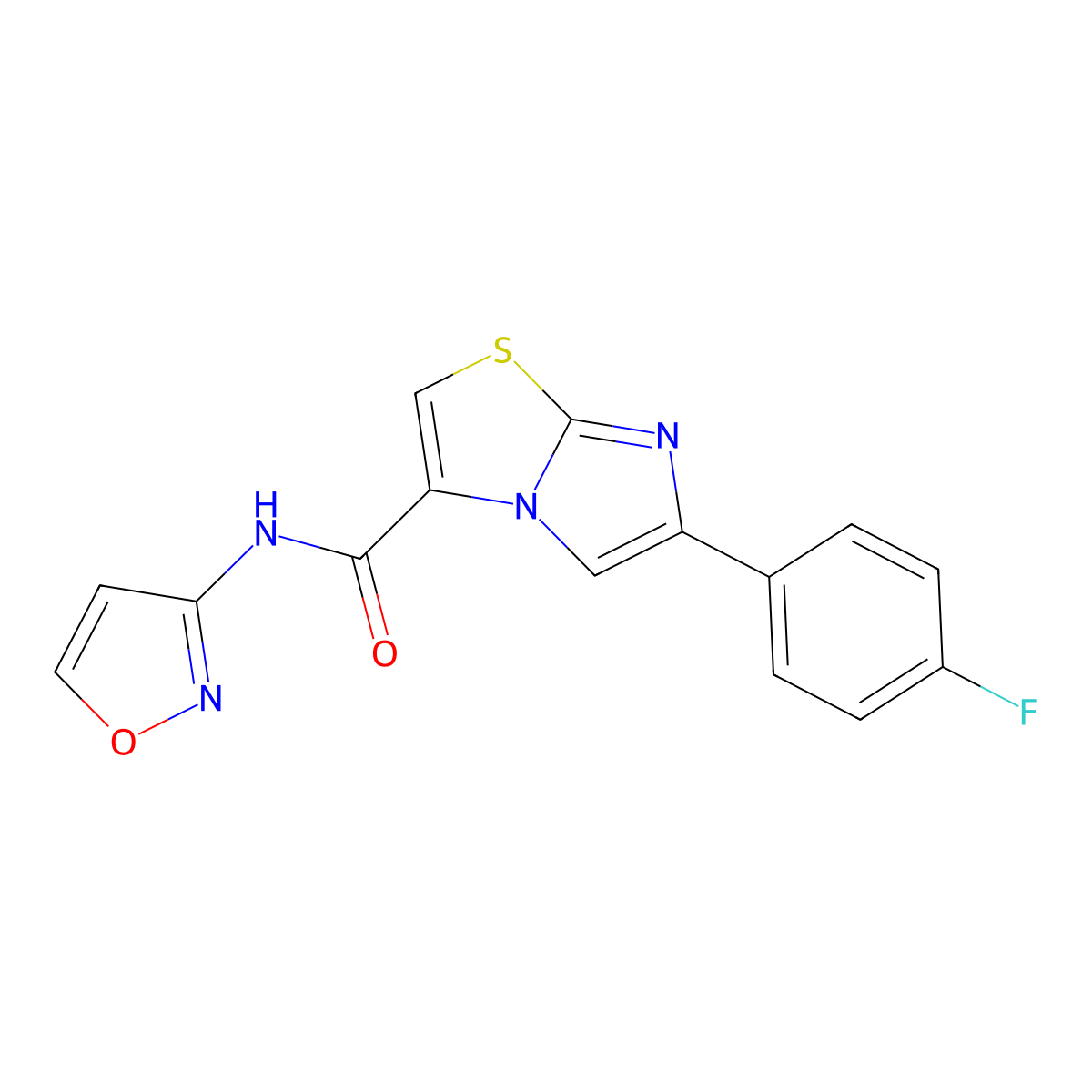 6-(4-fluorophenyl)-N-(1,2-oxazol-3-yl)imidazo[2,1-b][1,3]thiazole-3-carboxamide molecular structure, CAS 1049446-98-1