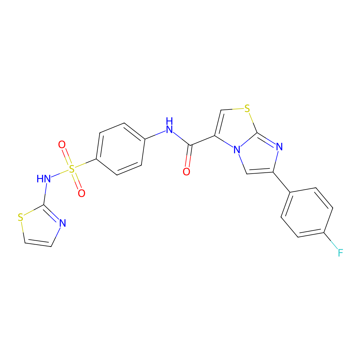 6-(4-fluorophenyl)-N-(4-(N-(thiazol-2-yl)sulfamoyl)phenyl)imidazo[2,1-b]thiazole-3-carboxamide molecular structure, CAS 1049447-08-6
