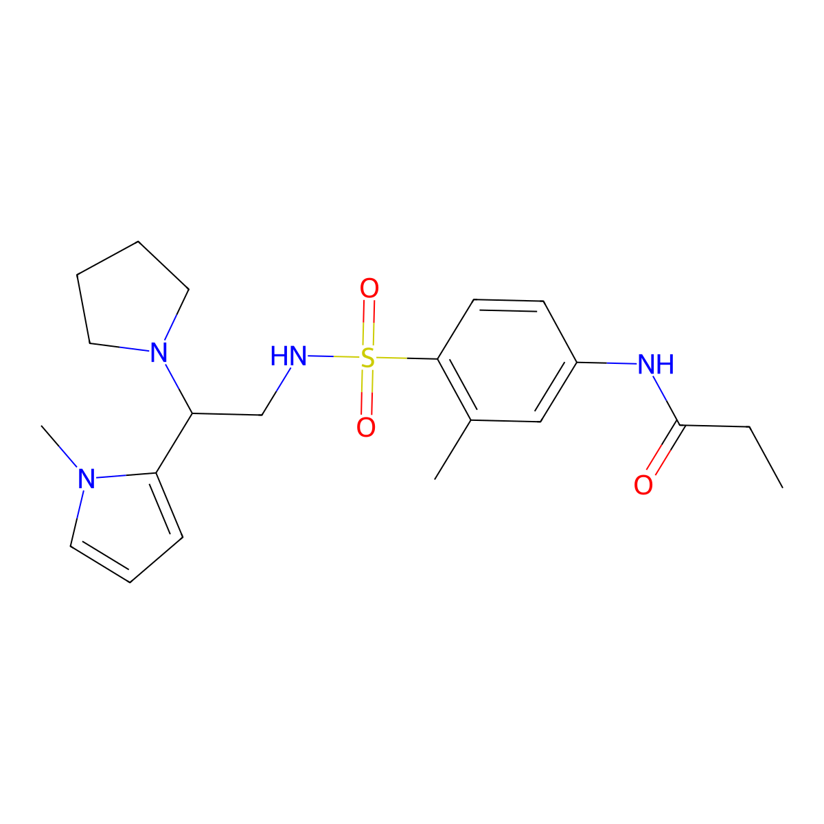 N-(3-methyl-4-(N-(2-(1-methyl-1H-pyrrol-2-yl)-2-(pyrrolidin-1-yl)ethyl)sulfamoyl)phenyl)propionamide molecular structure, CAS 1049447-71-3