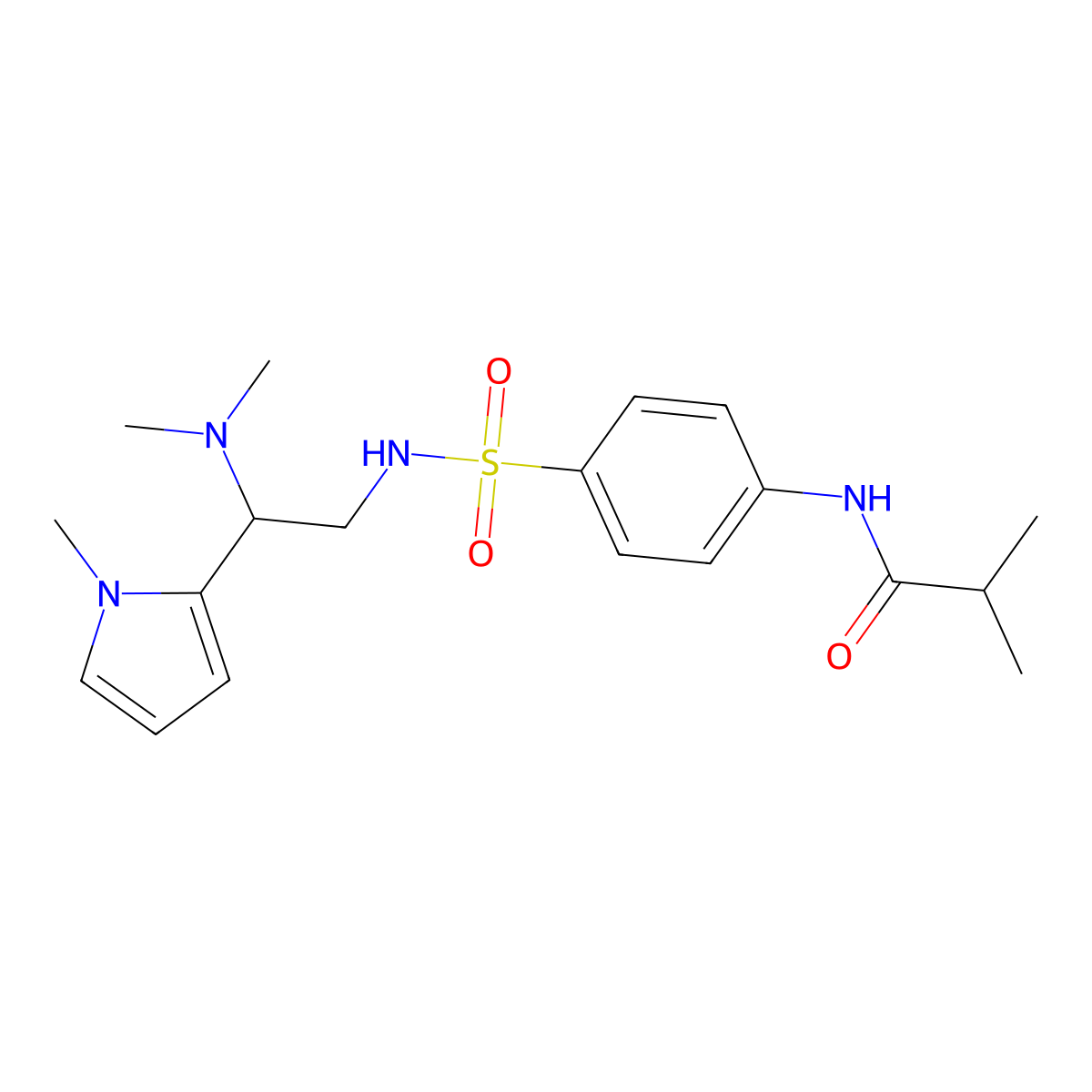 N-(4-(N-(2-(dimethylamino)-2-(1-methyl-1H-pyrrol-2-yl)ethyl)sulfamoyl)phenyl)isobutyramide molecular structure, CAS 1049449-60-6