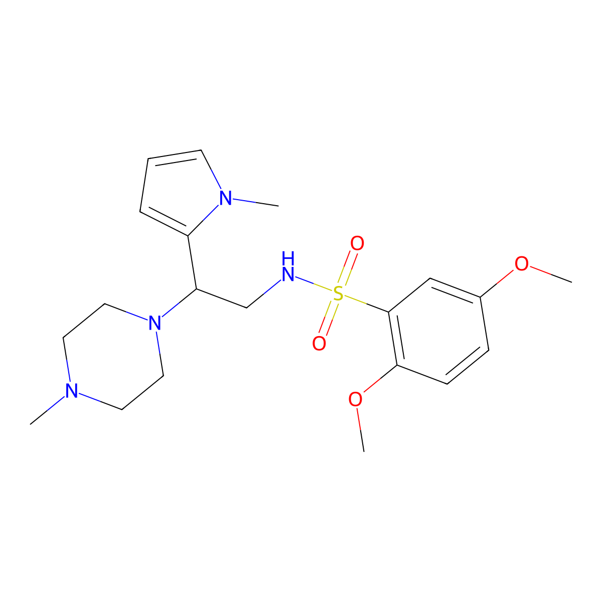 2,5-dimethoxy-N-(2-(1-methyl-1H-pyrrol-2-yl)-2-(4-methylpiperazin-1-yl)ethyl)benzenesulfonamide molecular structure, CAS 1049449-99-1