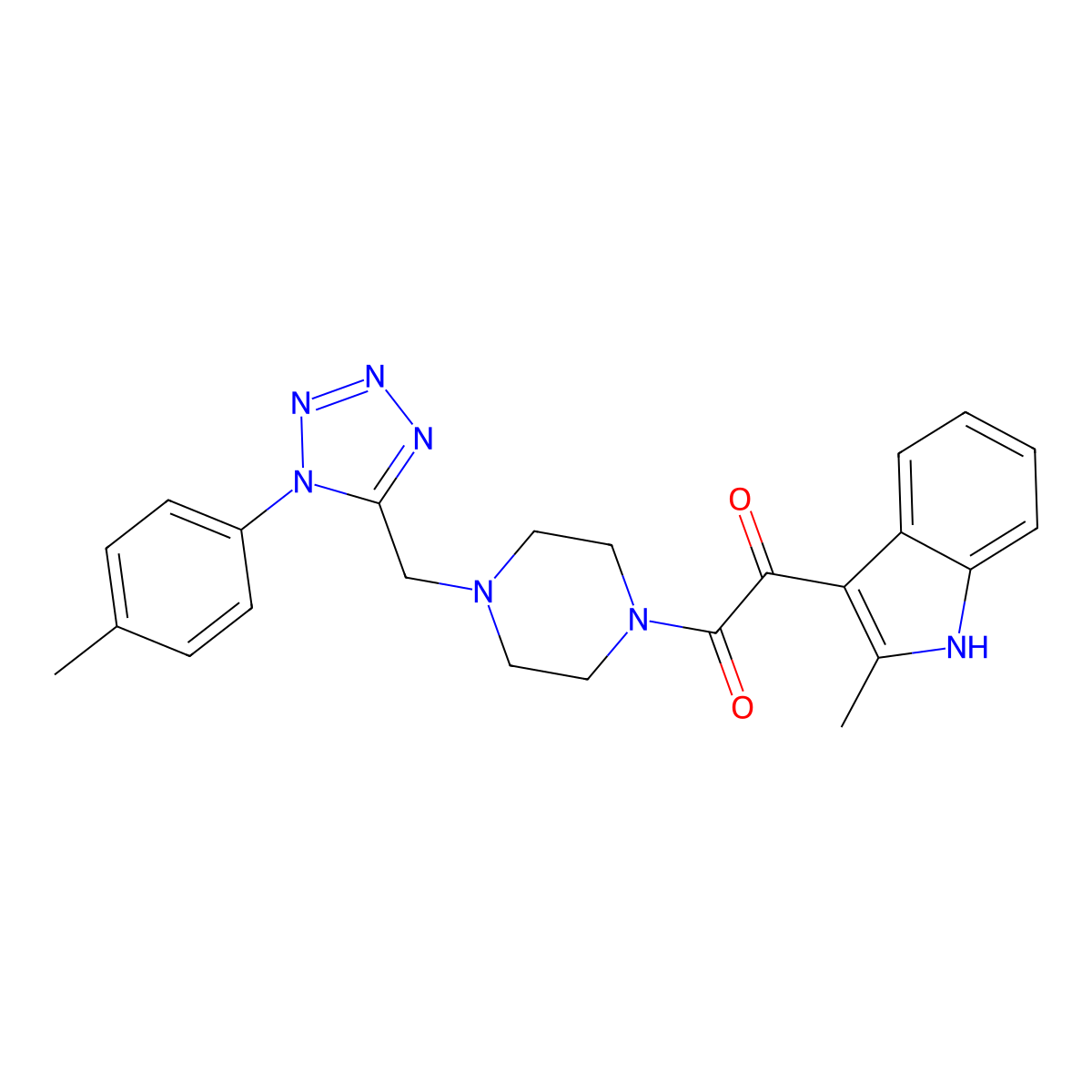 1-(2-methyl-1H-indol-3-yl)-2-(4-((1-(p-tolyl)-1H-tetrazol-5-yl)methyl)piperazin-1-yl)ethane-1,2-dione molecular structure, CAS 1049450-06-7