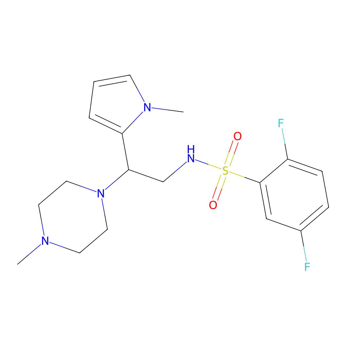 2,5-difluoro-N-[2-(1-methyl-1H-pyrrol-2-yl)-2-(4-methylpiperazin-1-yl)ethyl]benzene-1-sulfonamide molecular structure, CAS 1049450-08-9