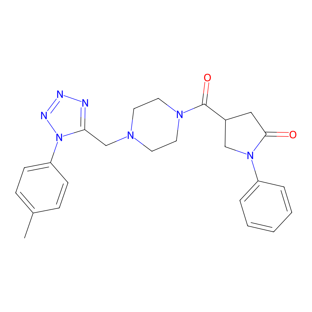 1-phenyl-4-(4-((1-(p-tolyl)-1H-tetrazol-5-yl)methyl)piperazine-1-carbonyl)pyrrolidin-2-one molecular structure, CAS 1049450-11-4