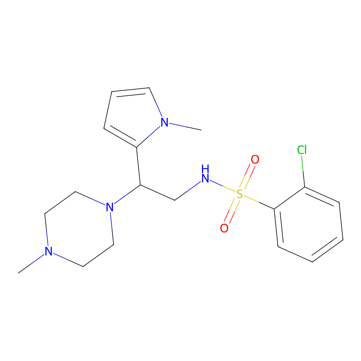 2-chloro-N-(2-(1-methyl-1H-pyrrol-2-yl)-2-(4-methylpiperazin-1-yl)ethyl)benzenesulfonamide molecular structure, CAS 1049450-13-6