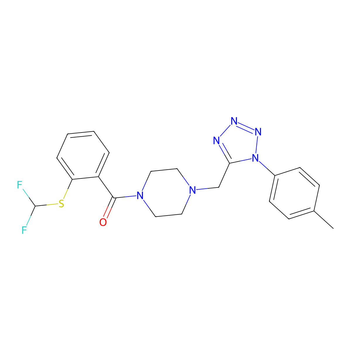(2-((difluoromethyl)thio)phenyl)(4-((1-(p-tolyl)-1H-tetrazol-5-yl)methyl)piperazin-1-yl)methanone molecular structure, CAS 1049450-31-8