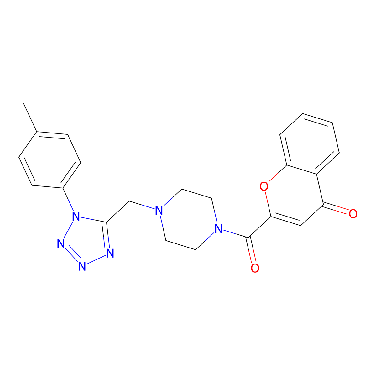 2-(4-((1-(p-tolyl)-1H-tetrazol-5-yl)methyl)piperazine-1-carbonyl)-4H-chromen-4-one molecular structure, CAS 1049450-46-5