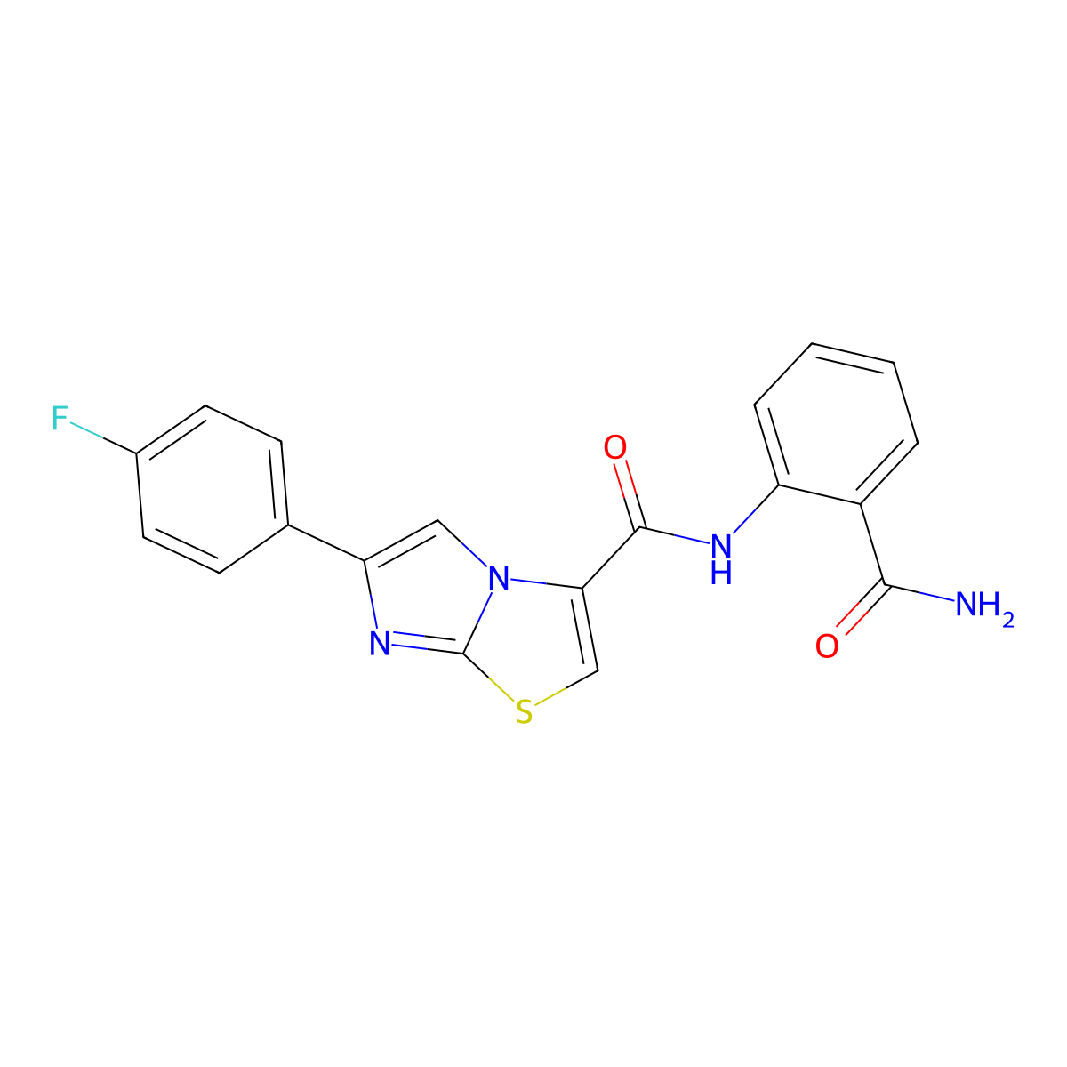 N-(2-carbamoylphenyl)-6-(4-fluorophenyl)imidazo[2,1-b]thiazole-3-carboxamide molecular structure, CAS 1049450-52-3