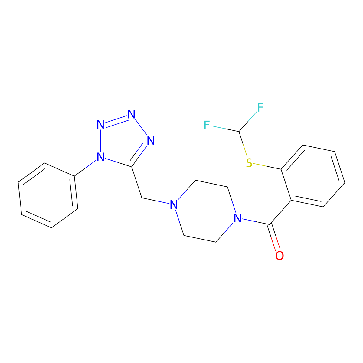 (2-((difluoromethyl)thio)phenyl)(4-((1-phenyl-1H-tetrazol-5-yl)methyl)piperazin-1-yl)methanone molecular structure, CAS 1049454-15-0